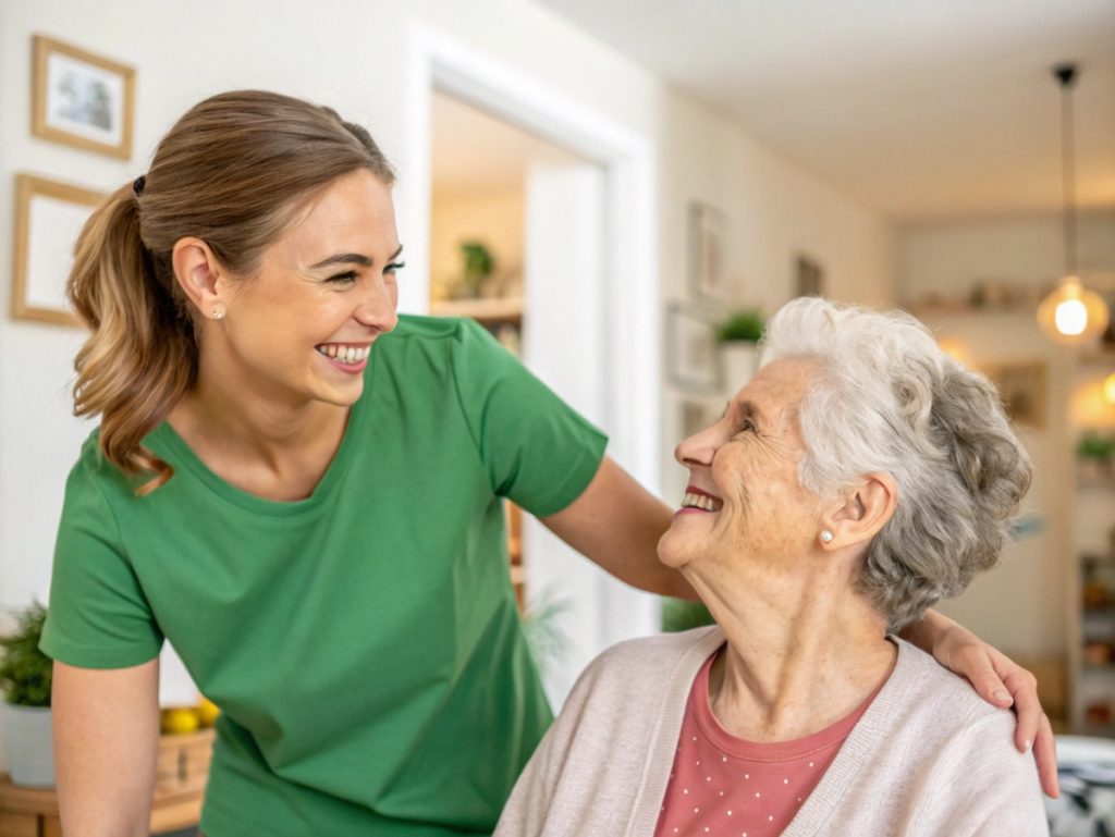Eine Alltagsfee hilft einer Person beim Tragen der Einkaufstaschen